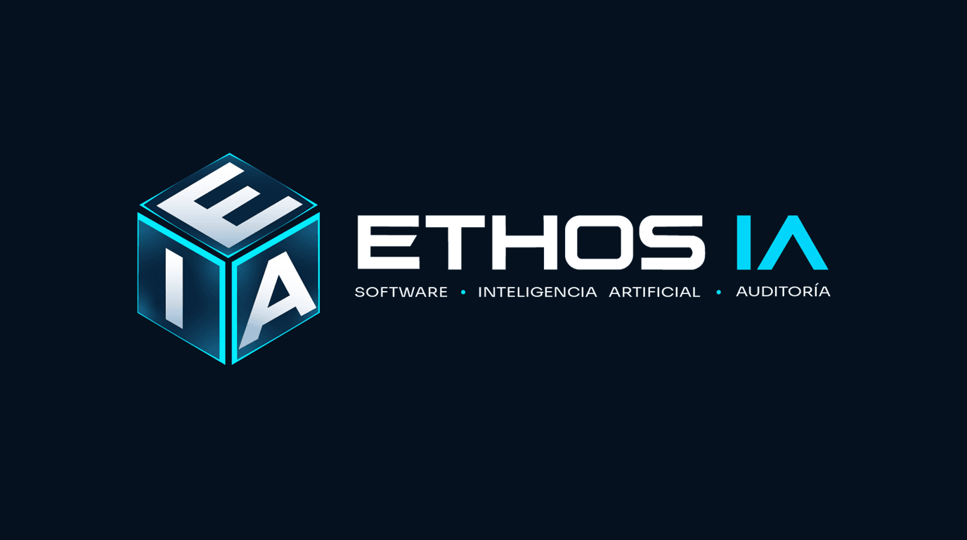 Logotipo de Ethos IA: cubo con las letras E, I y A junto al nombre de la marca